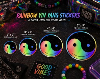 Rainbow Yin Yang Smiley Holographic Sticker | EDM Festival Rave Die Cut Decal