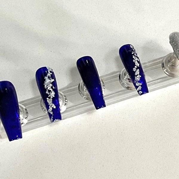 Royal Blue with Silver Accents Press On Nails