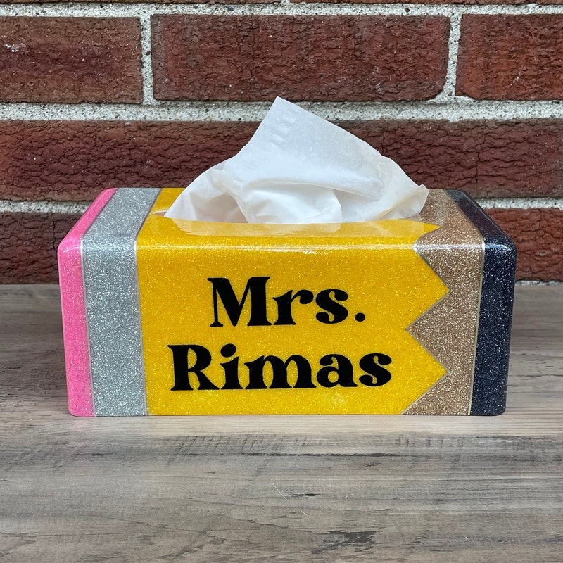 Pencil  | Kleenex Box Cover  | Glitter Office Supplies | Back to School | Personalized Tissue Box | Tissue Box Cover | Classroom Decor