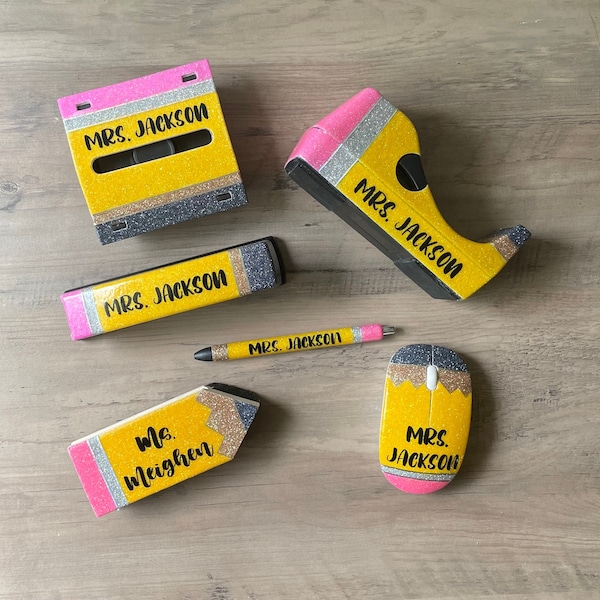 Pencil Full Office Set  | Teacher Appreciation  | Cute Office Supplies  |  Personalized Office Supplies | Glitter Tape Dispenser