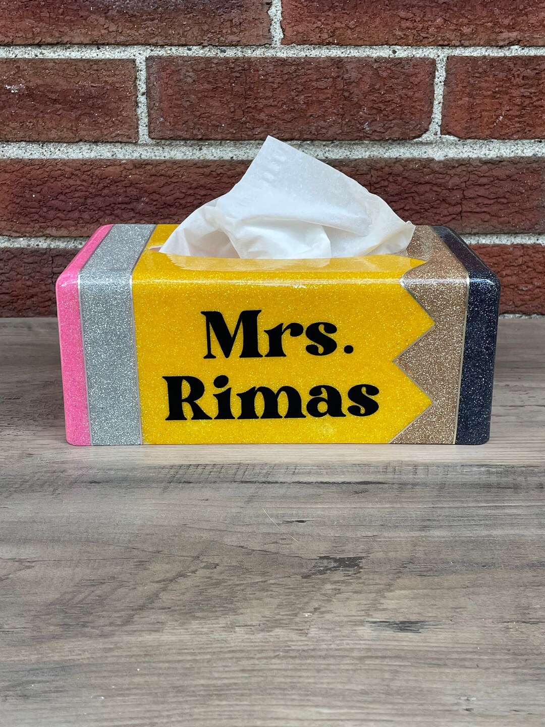 Pencil Kleenex Box Cover Glitter Office Supplies Back to School