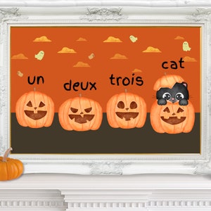 French classroom poster, &quot;Un, deux, trois, cat&quot;, Digital Download