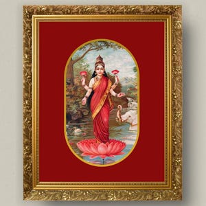 Goddess Lakshmi Print – Vintage Indian Art Poster, Hindu Lotus Wall Decor