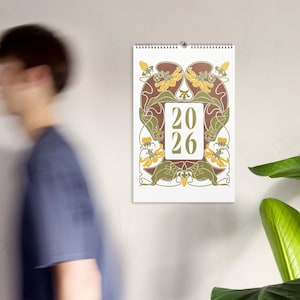 2026 Art Nouveau Wall Calendar – Illustrated Monthly Calendar with Botanical Borders | Vintage-Inspired Home Decor