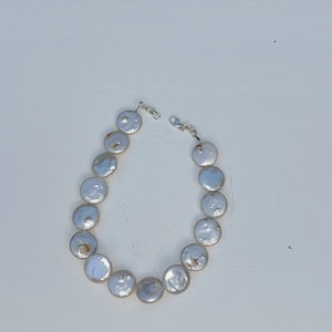 Coin pearl choker necklace adjustable with sterling silver fixtures