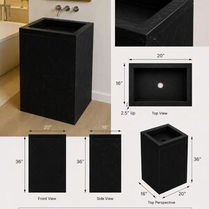 Lavabo de pedestal de mármol a medida / Lavabo de piedra moderno / Mueble de baño independiente / Lavabo de lujo hecho a mano Nero 20× 16× 36