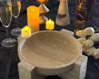 Travertine Natural Stone Bowl: Beige Cream Decorative Tray