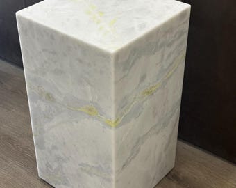 Arctic Glow Marble Plinth – Natural Stone Pedestal, Side Table