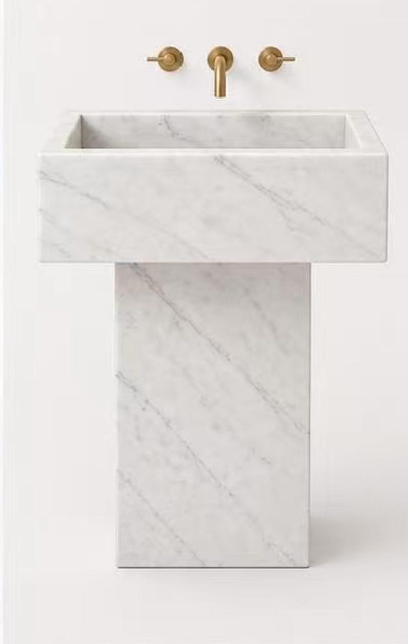 Lavabo de pedestal de mármol a medida / Lavabo de piedra moderno / Mueble de baño independiente / Lavabo de lujo hecho a mano Carrara White Sink