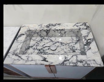 Marble Vanity Sink – Viola or Carrara White – Integrated Stone Basin – Modern Bathroom Vanity Top