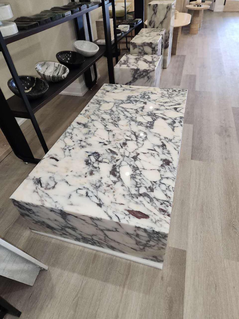 Calacatta Viola Marble Plinth: Coffee Table Side Table, Handmade image 3