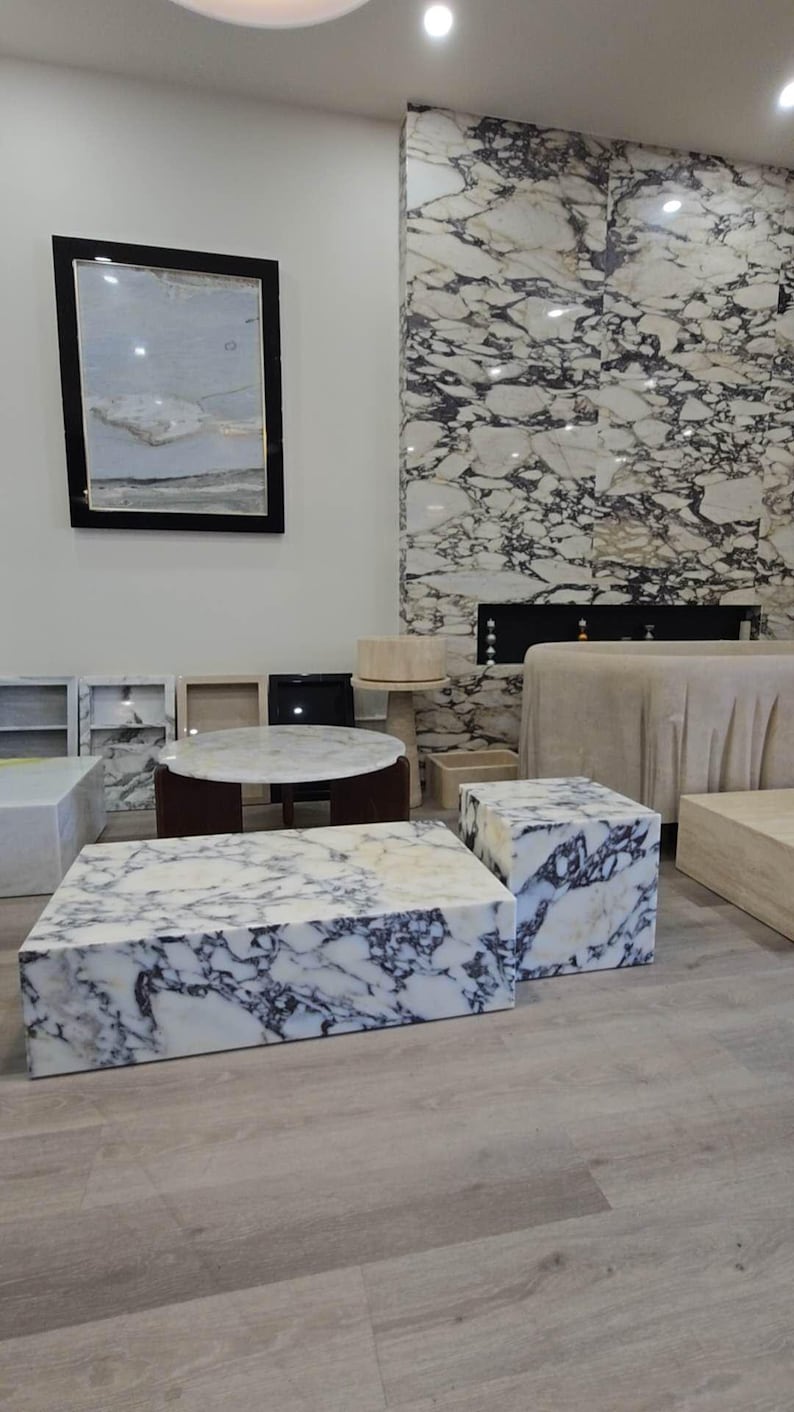 Calacatta Viola Marble Plinth: Coffee Table Side Table, Handmade 40"/24"/11“