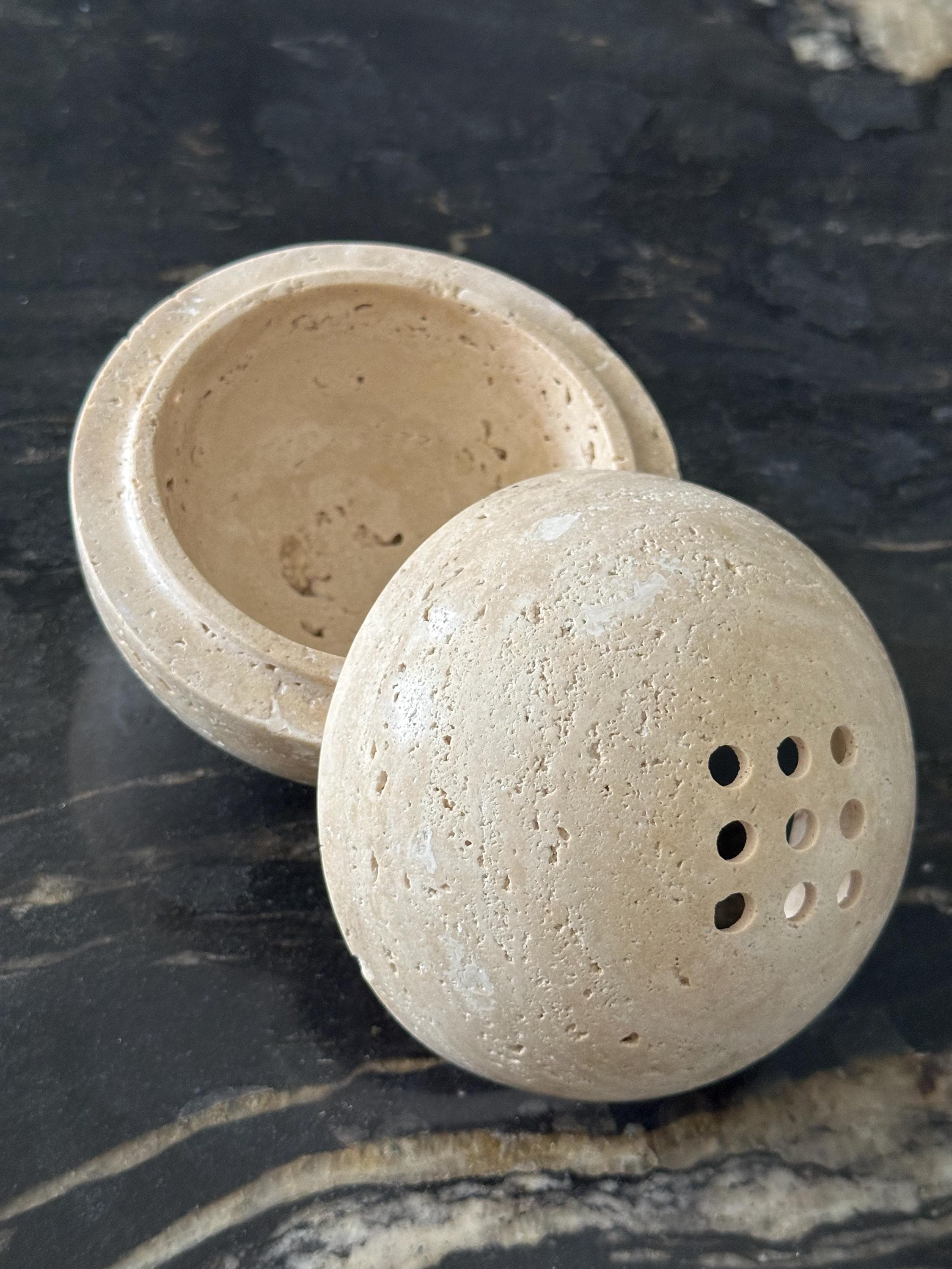 Eeuye Bruciatore di Incenso A Sfera in Travertino Beige, Pietra di Marmo Naturale, Decorazione per La Casa, Ornamento Religioso Rotondo B