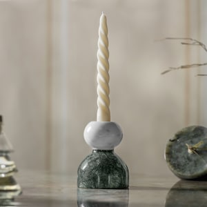 Calacatta White & Green Marble Candle Holder: Mid Century Modern Decor