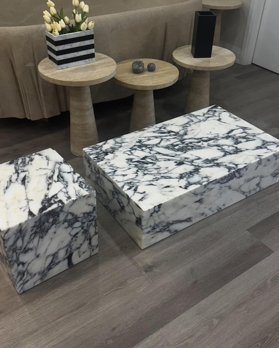Calacatta Viola Marble Plinth: Coffee Table Side Table, Handmade