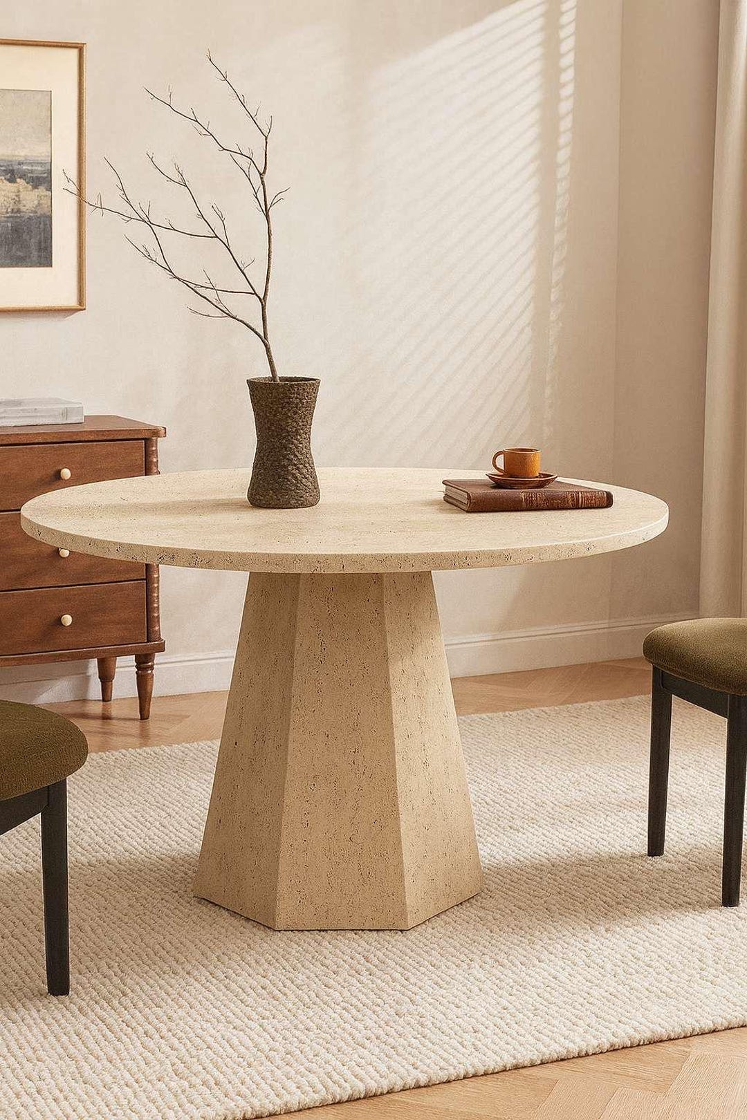 Natural Travertine Round Dining Table: Minimalist Stone Table - Etsy