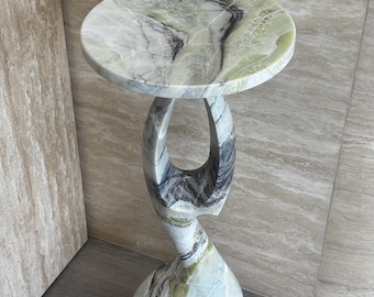 Pedestal de mesa auxiliar de mármol, hecho a mano, de jade verde, para decoración del hogar