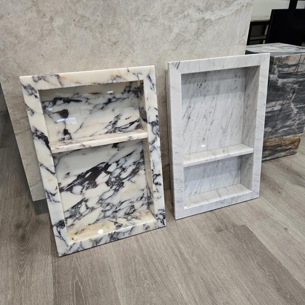 Recessed Shower Niche Carrara and Viola Marble – Built-in Stone Shelf for Bathroom & Kitchen Storage