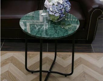 Round Marble Side Table: Modern Accent Table with Metal Base