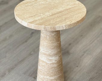 Natural Travertine Side Table: Modern Stone Accent Table