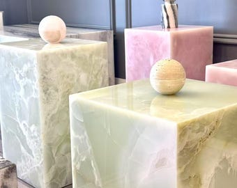 Pink Onyx Plinth Green Onyx Pedestal Natural Stone Side Table  End Table