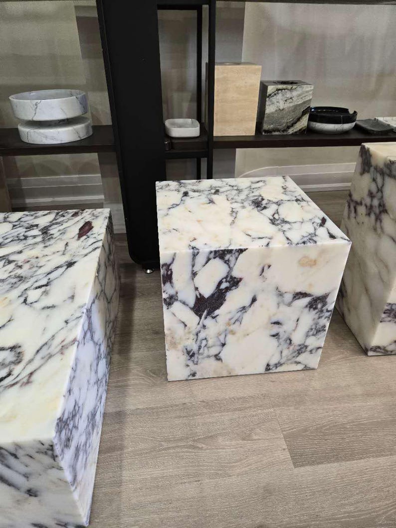 Calacatta Viola Marble Plinth: Coffee Table Side Table, Handmade image 4