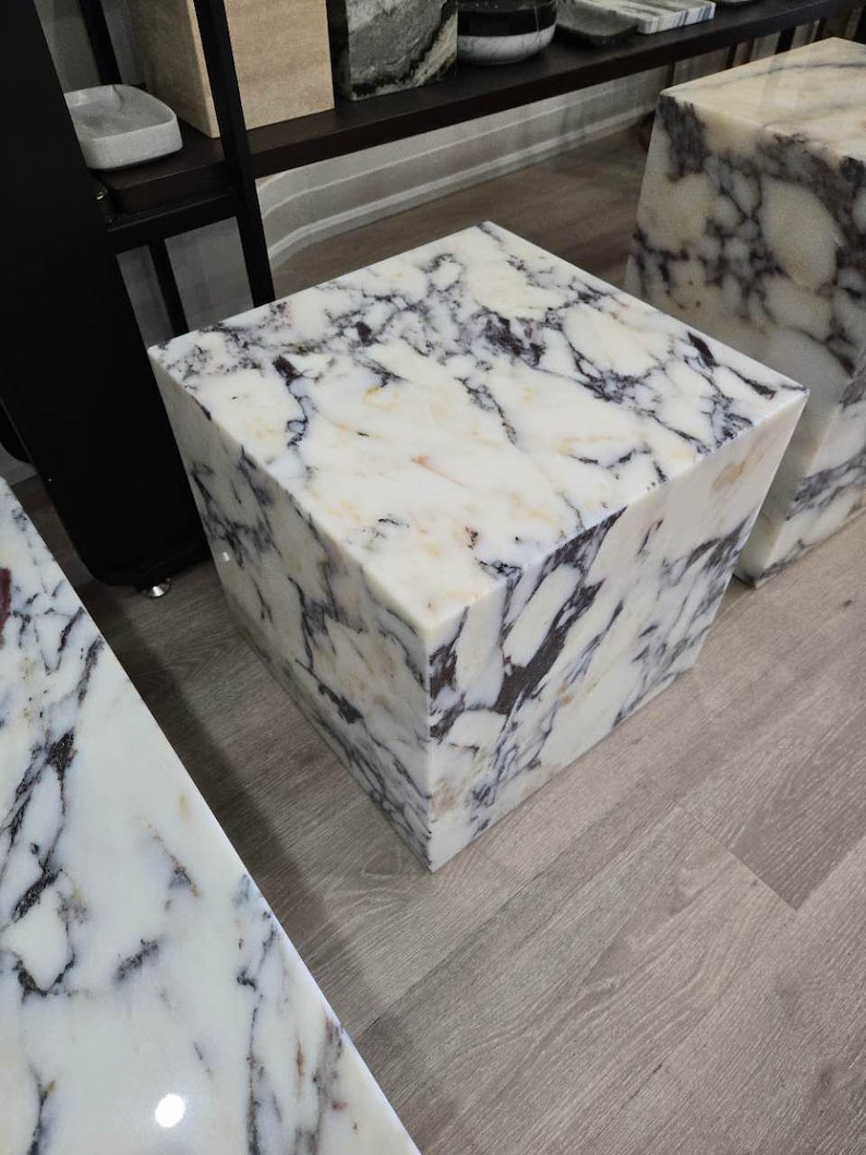 Calacatta Viola Marble Plinth: Coffee Table Side Table, Handmade 16*16*16''