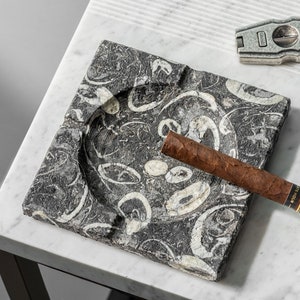 Cigar and Cigarette Ashtray Dual-use, Natural Marble, Seashell Fossil Stone Ashtray, Unique Gift