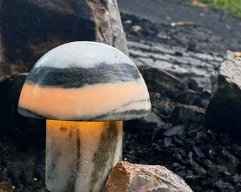 Handcrafted Natural Stone Mushroom Lamp – Rechargeable Ambient Table Light,Gift for Mom
