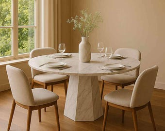 Carrara vit marmor runt matbord: Minimalistiskt stenbord
