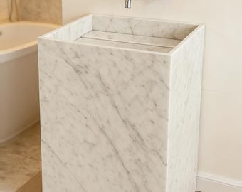 Custom Marble Pedestal Sink | Modern Stone Basin | Freestanding Bathroom Vanity | Handmade Luxury Sink