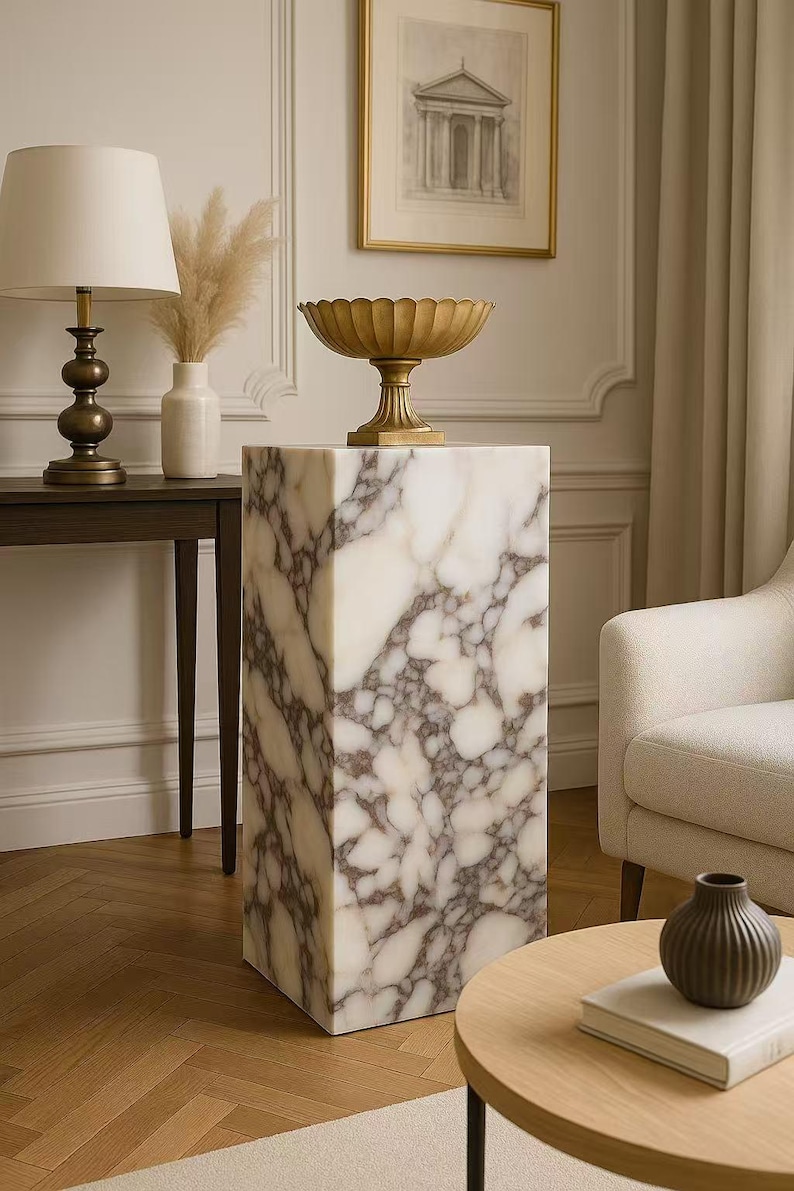 Calacatta Viola Marble Plinth: Coffee Table Side Table, Handmade 12*12*30”
