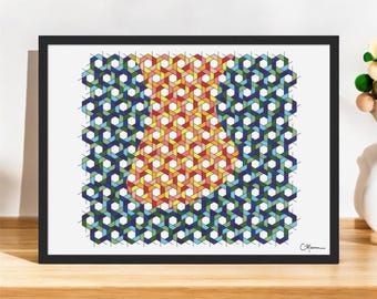 Hexagone.Drip – Framed Geometric Abstract Art | Bold Hexagon Tessellation Design in Vibrant Colors for Modern and Contemporary Interiors