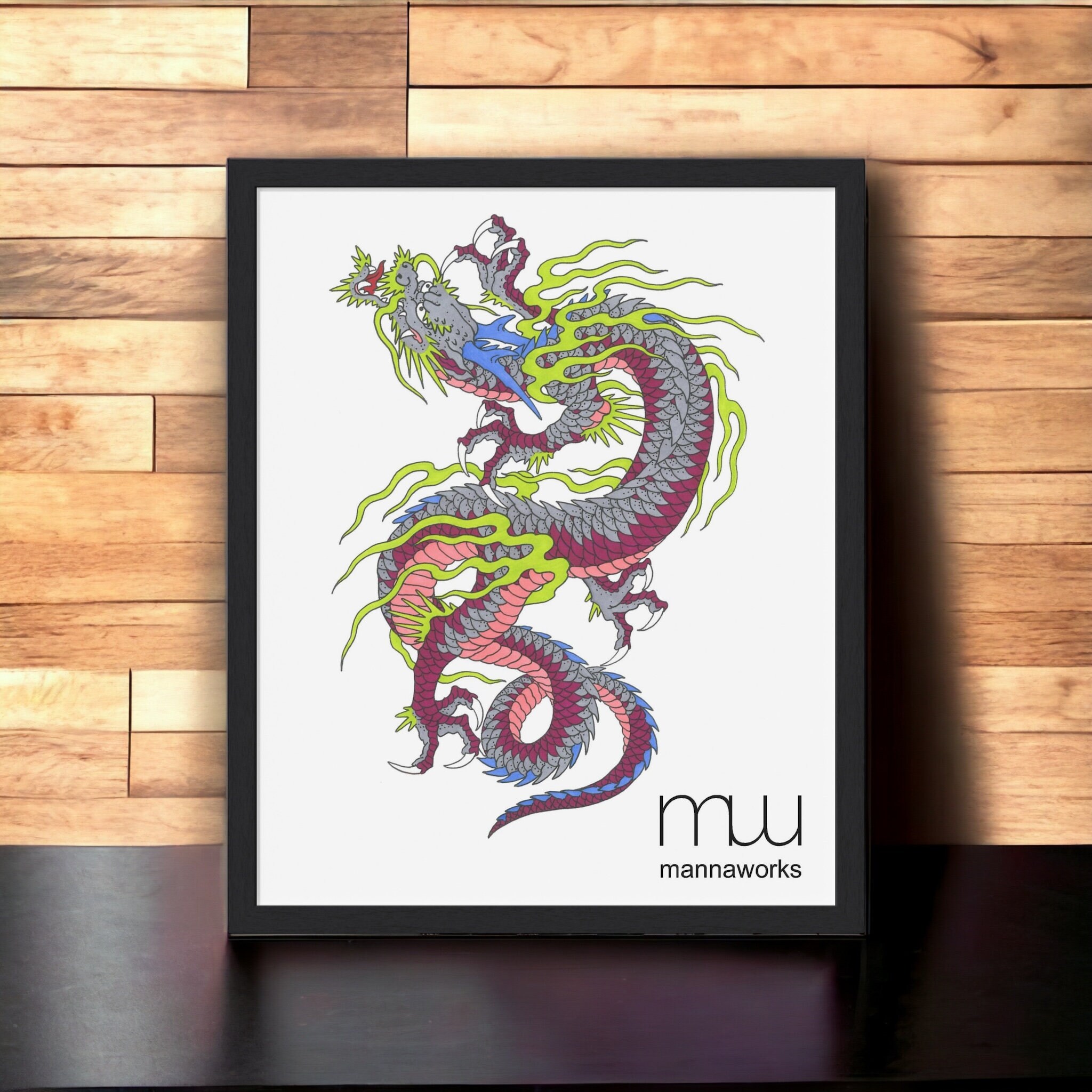 Framed Wall Art Print Year of The Dragon Chinese New Year Poster Home Office Wall Decor Dorm Room Wall Art Flash Tattoo Design Dragon Tattoo