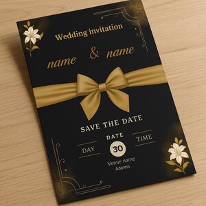 Black & Gold Wedding Invitation – Editable PDF - Printable