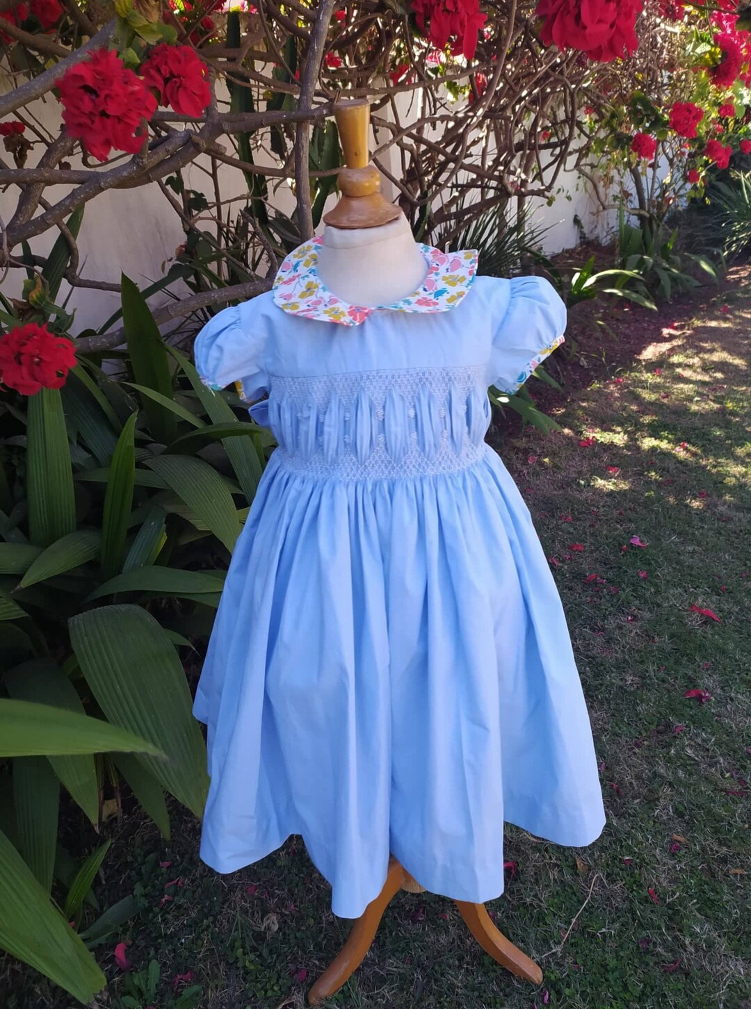 Naomi Blue Floral Handsmocked Girl Dress main image 1