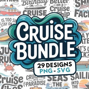 Cruise SVG PNG-afbeeldingsbundel | 29 ontwerpen | Vakantie, cruisen, meidenreis, oceaan, strand, boot, nautisch, T-shirtontwerpen, Cricut, silhouet