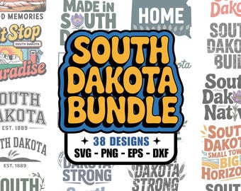 サウスダコタ州のSVG PNGバンドル38点、DXFファイル、EPS画像、クリカット、シルエット、Tシャツデザイン、バッドランズ、マウント・ラシュモア州、スーフォールズ（サウスダコタ州）