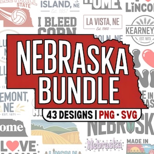 Nebraska SVG PNG-afbeeldingsbundel | 43 ontwerpen | Omaha, Lincoln, Cornhusker, The Good Life, Bellevue, Corn, Fremont, Norfolk, Cricut, Silhouet
