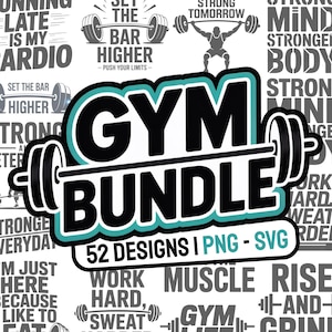 Pakiet obrazów Gym SVG PNG | 73 projekty | Fitness, Ćwiczenia, Cricut, Sylwetka, Podnoszenie ciężarów, Cardio, Zabawne cytaty, Zyski, Silny