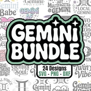 Ensemble d'images PNG DXF SVG Gémeaux | 24 modèles | Zodiaque, Astrologie, Jumeaux, Signes, Horoscope, Dualité, Design de t-shirt, Cricut, Silhouette, Impression