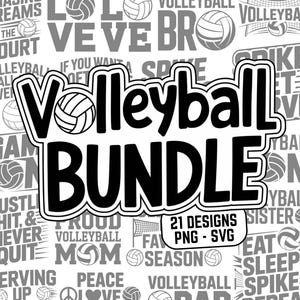 Volleybal SVG PNG-afbeeldingsbundel | 21 ontwerpen | Citaten volleybal, spike, set, T-shirtontwerpen, middelbare school, universiteit, sport, serve, moeder, vader