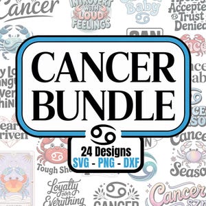 Ensemble d'images SVG PNG DXF Cancer | 24 modèles | Zodiaque, Crabe, Intuition, Loyauté, Horoscope, Astrologie, Cricut, Silhouette, Machine de découpe
