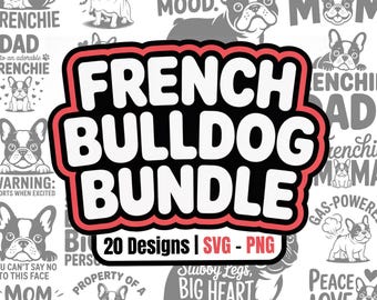フレンチブルドッグ SVG PNG バンドル: 20 種類のフレンチブルドッグデザイン (デジタルダウンロード)