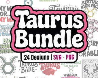 Taurus Zodiac SVG PNG Bundle: 24 Designs for Cricut, Silhouette (Digital Download)