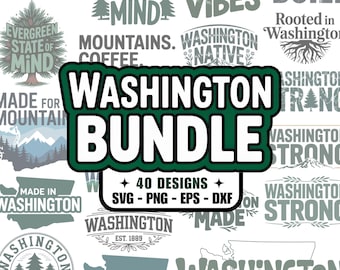 40 Washington PNG Designs, SVG Files, EPs Designs, DXf Files, Washington State Clipart, Digital Download, Seattle, Spokane, Evergreen, PNW
