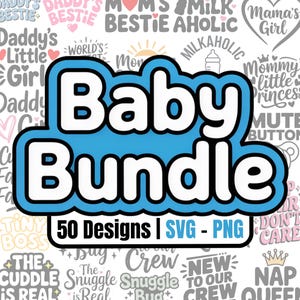 Paquete de imágenes SVG y PNG de bebé / 50 diseños / Mamá, Papá, Embarazada, Niño de mamá, Niña de papá, Cricut, Silueta, Archivos para máquina de corte, Refranes