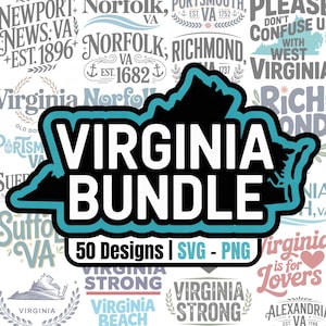 Virginia SVG PNG Image Bundle | 50 designs | Chesapeake Beach, Norfolk, Richmond, Arlington, Alexandria, T-shirt designs, Cricut, Silhouette