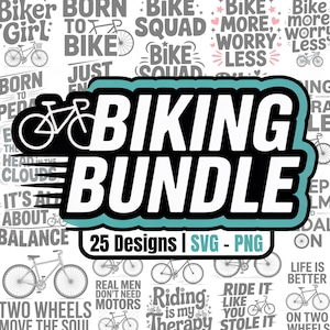 Lot d'images PNG SVG de vélo | 25 modèles | Vélo, motard, pédalage, cyclisme, équitation, balade, conception de t-shirt, Cricut, silhouette, sublimation
