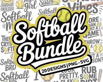 Softball SVG PNG Bundle: 20 Sports Designs for Cricut, Silhouette (Digital Download)